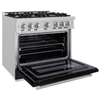 ZLINE Select 36 in. Gas Range with 6 Burners, 5.2 cu. ft. Oven, Stainless Steel with Black Matte Door (HGR-BLM-36)