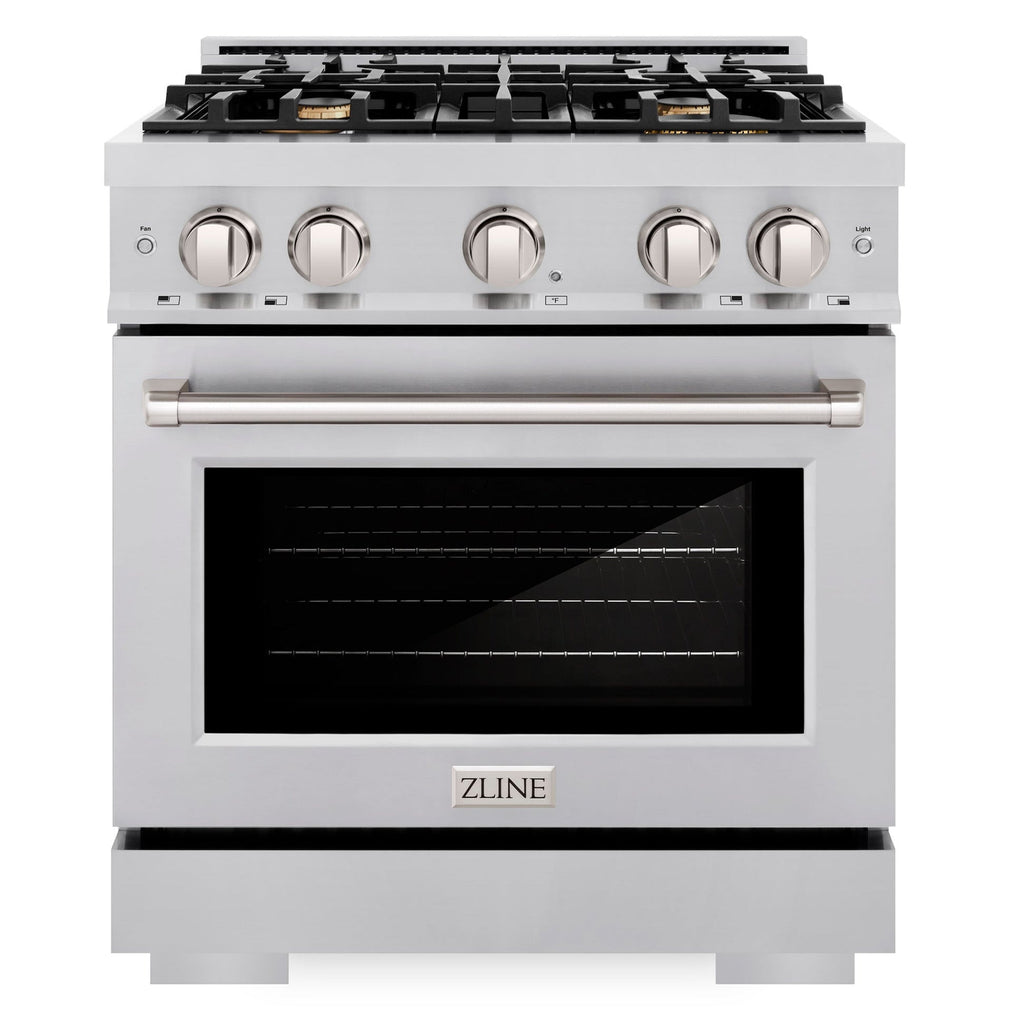 ZLINE 30 in. 4.2 cu. ft. Select Gas Range with 4 Brass Burners and Convection Gas Oven in Stainless Steel (HGR-BR-30)