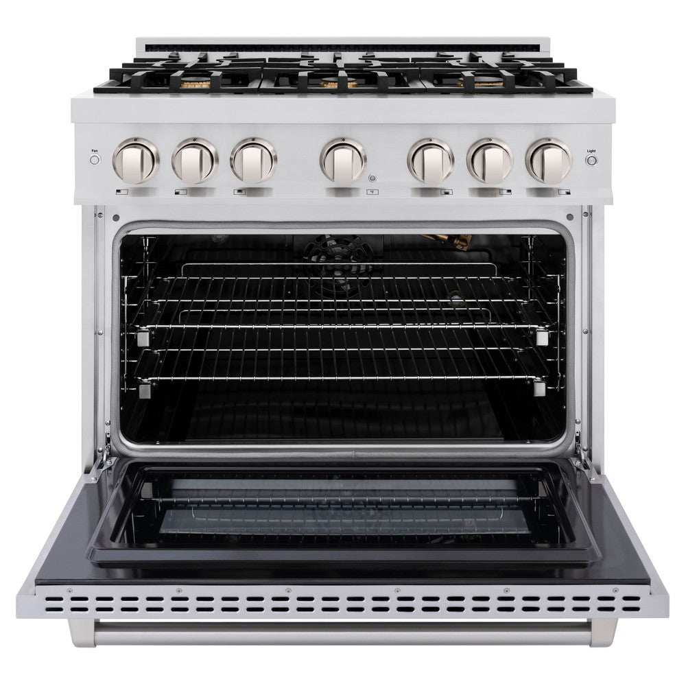 ZLINE Select 36 in. Gas Range with Convection Oven, 6 Brass Burners, 5.2 cu. ft. Capacity, Stainless Steel (HGR-BR-36)