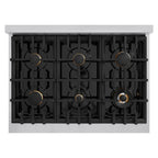 ZLINE Select 36 in. Gas Range with Convection Oven, 6 Brass Burners, 5.2 cu. ft. Capacity, Stainless Steel (HGR-BR-36)