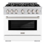 ZLINE Select 36 in. Gas Range 5.2 cu. ft. with 6 Burners, Convection Oven, Stainless Steel with White Matte Door (HGR-WM-36)
