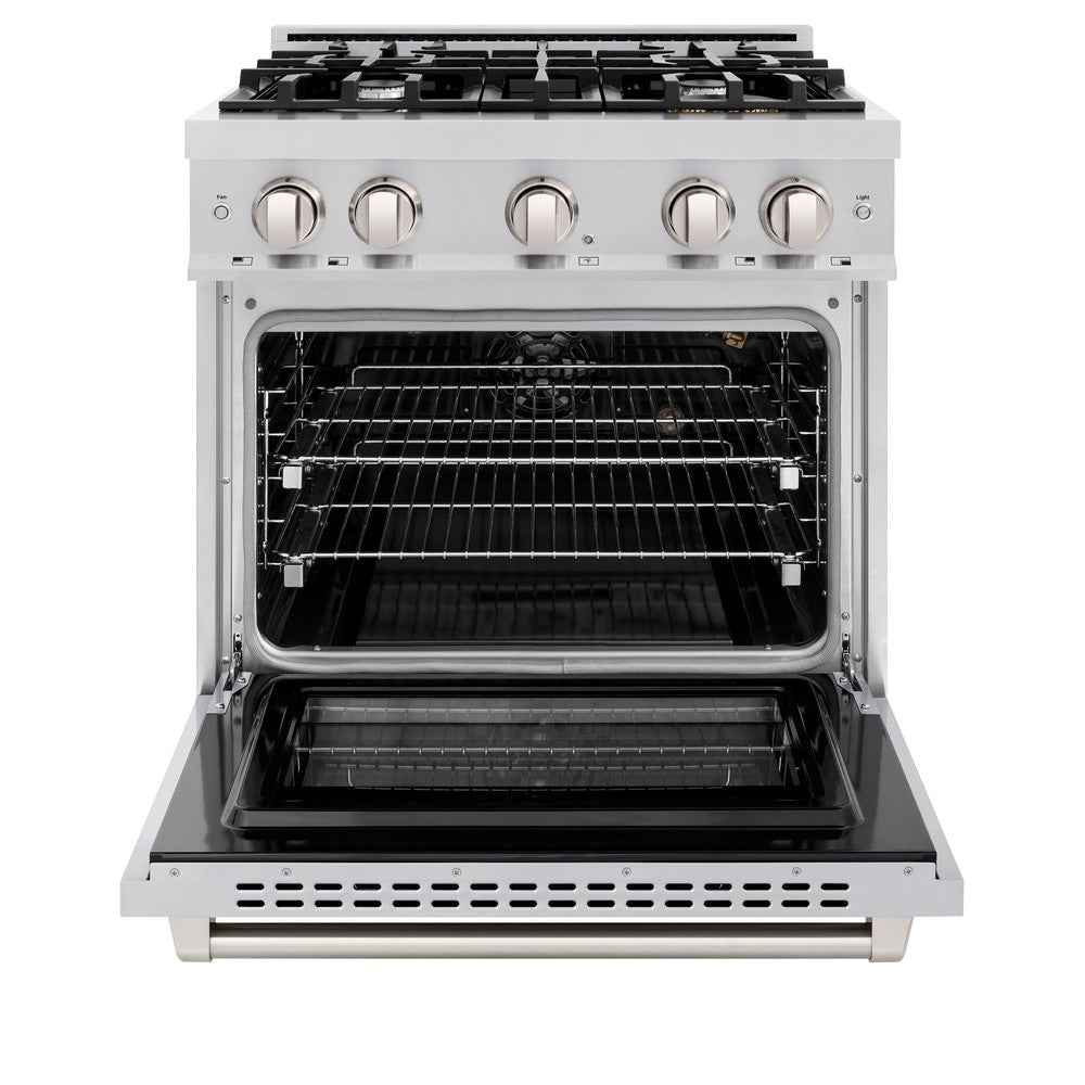 ZLINE 30 in. Gas Range 4.2 cu. ft. Capacity 4 Burners Convection Gas Oven Satin Stainless Steel (HGRS-30)