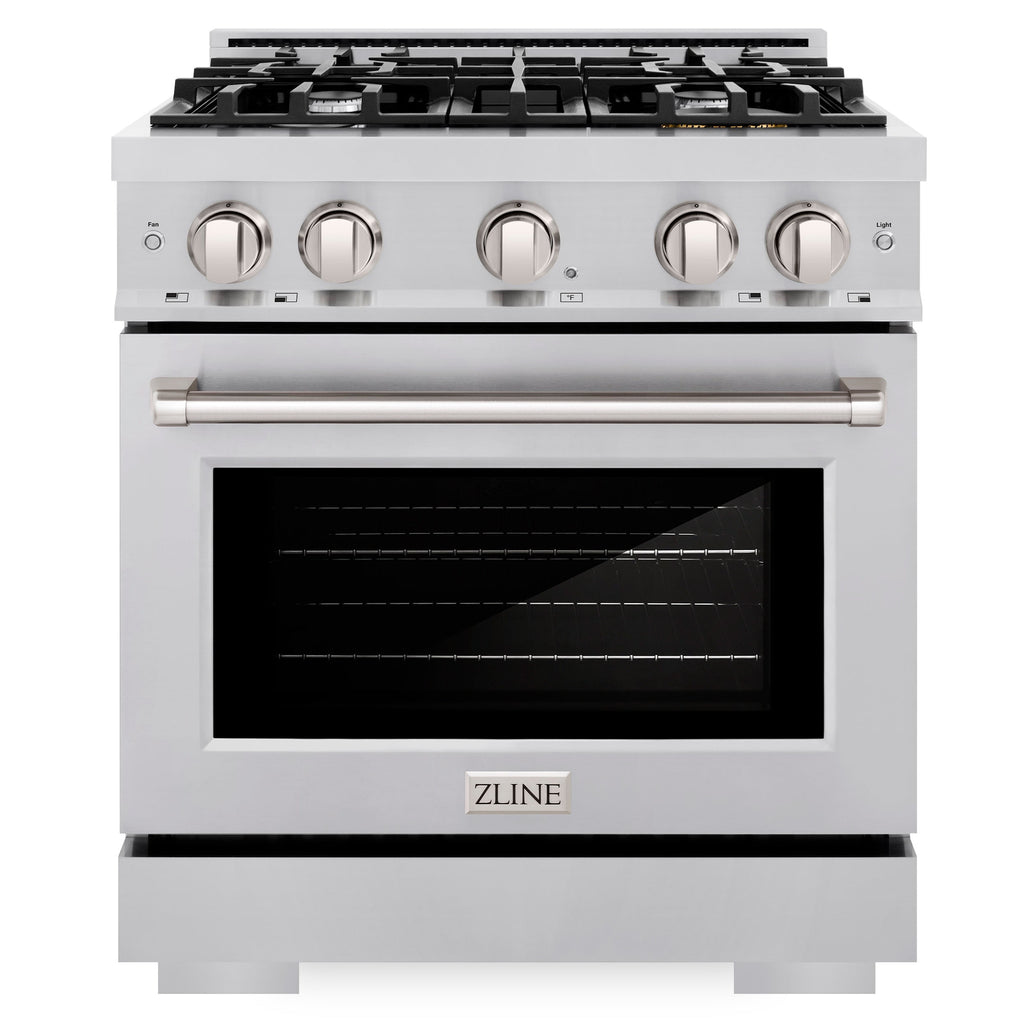 ZLINE 30 in. Gas Range 4.2 cu. ft. Capacity 4 Burners Convection Gas Oven Satin Stainless Steel (HGRS-30)