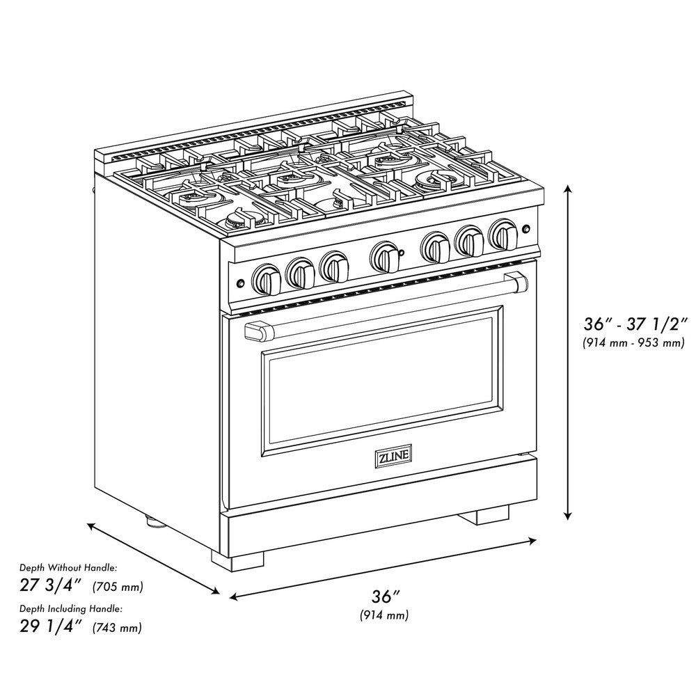ZLINE 36 in. Gas Range 5.2 cu. ft. Stainless Steel 6 Burner Cooktop (HGR36)