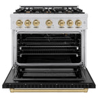 ZLINE 36 in. Gas Range 5.2 cu. ft. 6 Burners Stainless Steel Black Matte Door Champagne Bronze Accents (HGRZ-BLM-36-CB)
