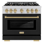 ZLINE 36 in. Gas Range 5.2 cu. ft. 6 Burners Stainless Steel Black Matte Door Champagne Bronze Accents (HGRZ-BLM-36-CB)