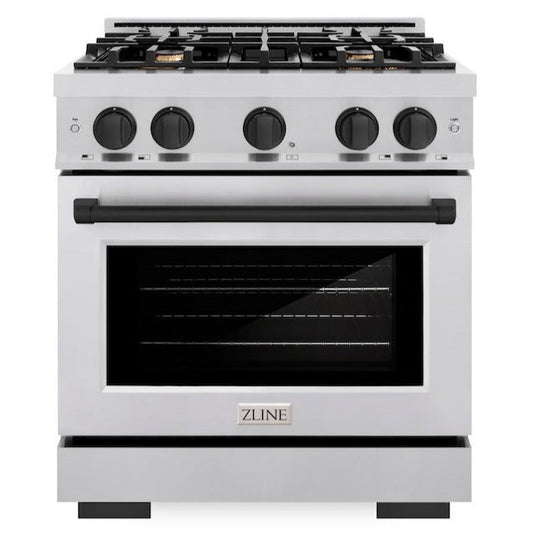 ZLINE 30 in. Gas Range 4.2 cu. ft. 4 Burners Stainless Steel Matte Black Accents (HGRZ-30-MB)