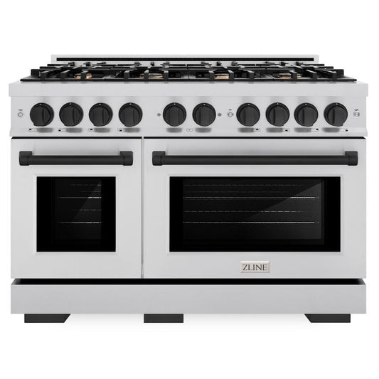 ZLINE 48 in. Gas Range Double Oven 6.7 cu. ft. 8 Burners Stainless Steel with Matte Black Accents (HGRZ-48-MB)
