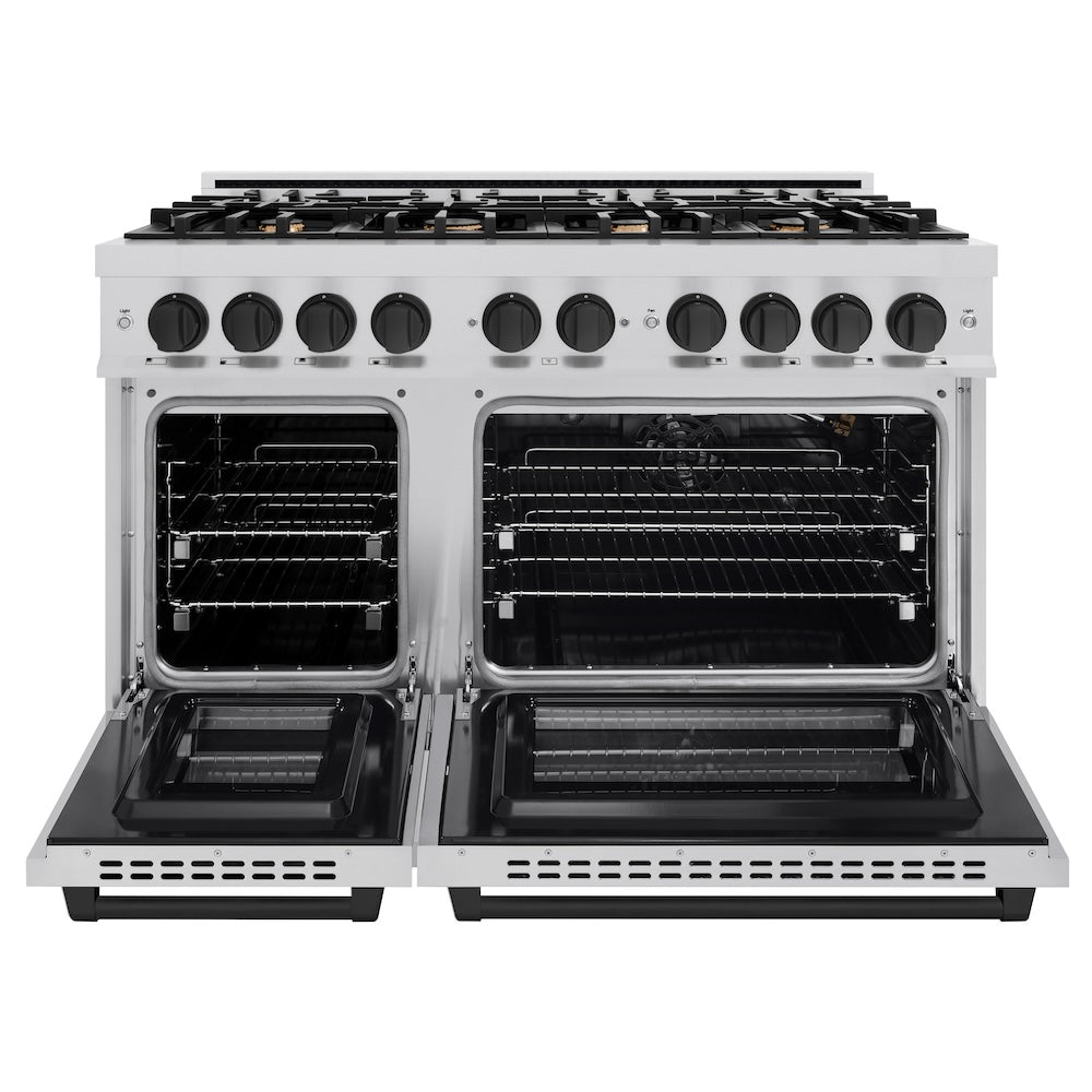 ZLINE 48 in. Gas Range Double Oven 6.7 cu. ft. 8 Burners Stainless Steel with Matte Black Accents (HGRZ-48-MB)