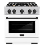 ZLINE Autograph Edition 30 in. 4.2 cu. ft. Select Gas Range with 4 Burners, Stainless Steel with White Matte Door and Matte Black Accents (HGRZ-WM-30-MB)