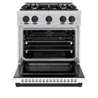 ZLINE Autograph Edition 30 in. 4.2 cu. ft. Select Gas Range with 4 Burners, Stainless Steel with White Matte Door and Matte Black Accents (HGRZ-WM-30-MB)
