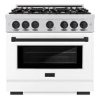 ZLINE Autograph Edition 36 in. Select Gas Range, 5.2 cu. ft. Oven, 6 Burner Cooktop, Stainless Steel with White Matte Door & Matte Black Accents (HGRZ-WM-36-MB)