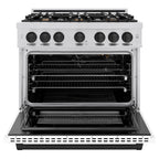 ZLINE Autograph Edition 36 in. Select Gas Range, 5.2 cu. ft. Oven, 6 Burner Cooktop, Stainless Steel with White Matte Door & Matte Black Accents (HGRZ-WM-36-MB)
