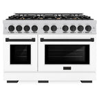 ZLINE Autograph Edition 48 in. Double Oven Gas Range with 8 Burners, 6.7 cu. ft., Stainless Steel with White Matte Doors and Matte Black Accents (HGRZ-WM-48-MB)