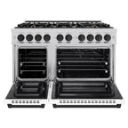 ZLINE Autograph Edition 48 in. Double Oven Gas Range with 8 Burners, 6.7 cu. ft., Stainless Steel with White Matte Doors and Matte Black Accents (HGRZ-WM-48-MB)