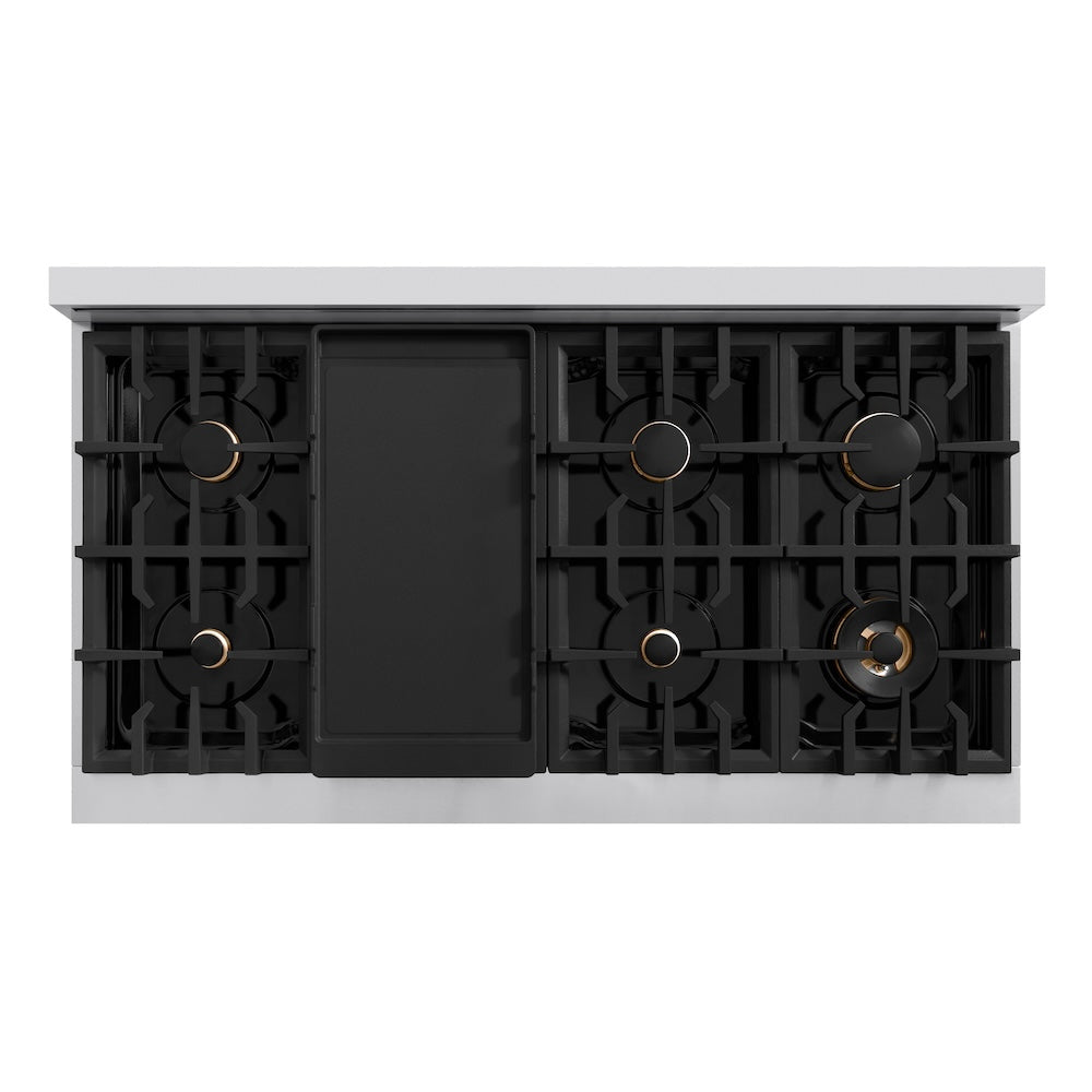 ZLINE Autograph Edition 48 in. Double Oven Gas Range with 8 Burners, 6.7 cu. ft., Stainless Steel with White Matte Doors and Matte Black Accents (HGRZ-WM-48-MB)