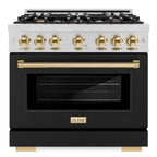ZLINE 36 in. Gas Range 5.2 cu. ft. 6 Burners Stainless Steel Black Matte Door Polished Gold Accents (HGRZ-BLM-36-G)