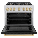 ZLINE 36 in. Gas Range 5.2 cu. ft. 6 Burners Stainless Steel Black Matte Door Polished Gold Accents (HGRZ-BLM-36-G)