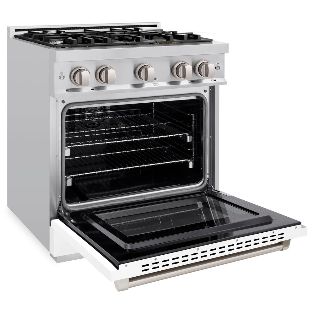 ZLINE Select 30 in. Dual Fuel Range, 4 Burners, 4.2 cu. ft. Electric Convection Oven, Stainless Steel with White Matte Door (HDR-WM-30)