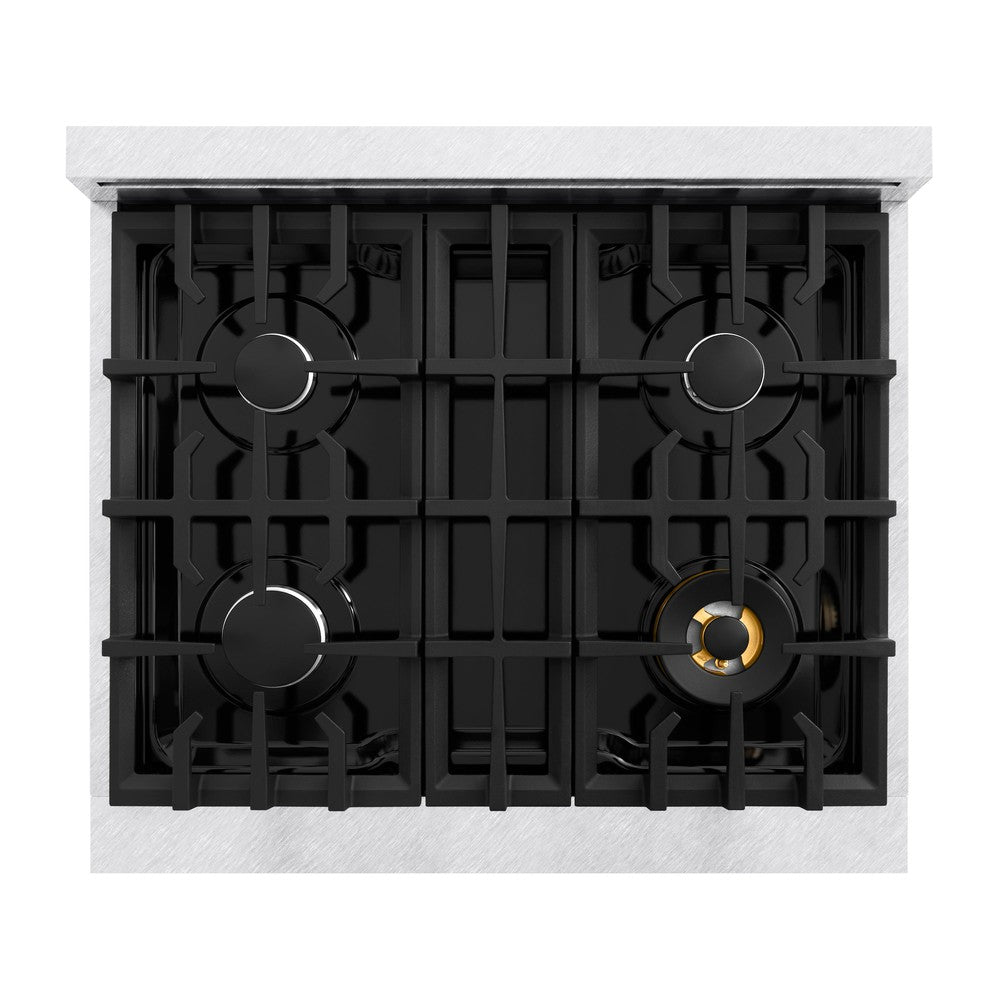 ZLINE Select 30 in. Dual Fuel Range, 4 Burners, 4.2 cu. ft. Electric Convection Oven, Stainless Steel with White Matte Door (HDR-WM-30)