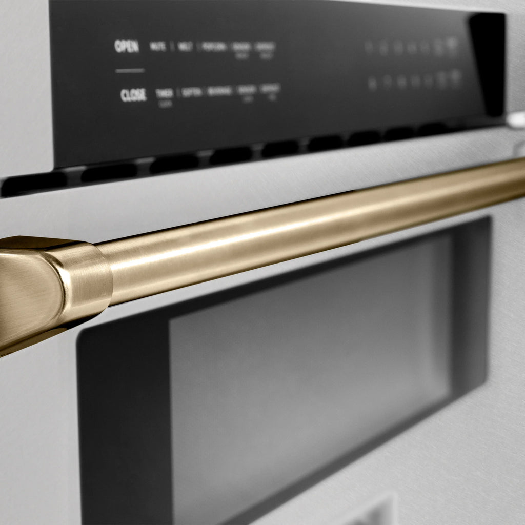 ZLINE Autograph 30" 1.2 cu. ft. Built-In Microwave Drawer in Satin Stainless Steel with Champagne Bronze Accents, MWDZ-30-SS-CB