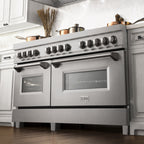 ZLINE 60 in. 7.4 cu. ft. Legacy Dual Fuel Range with 9 Gas Burners and Double Electric Convection Ovens in Satin Stainless Steel (RAS-SN-60)
