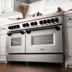 ZLINE Autograph Edition 60-Inch Dual Fuel Range with 7.4 cu. ft. Electric Convection Oven, Stainless Steel with Black Matte Accents (Model RAZ-60-MB)