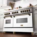 ZLINE Autograph Edition 60 in. Dual Fuel Range 7.4 cu. ft. Gas Cooktop & Electric Convection Oven with White Matte Door and Champagne Bronze Accents (RAZ-WM-60-CB)