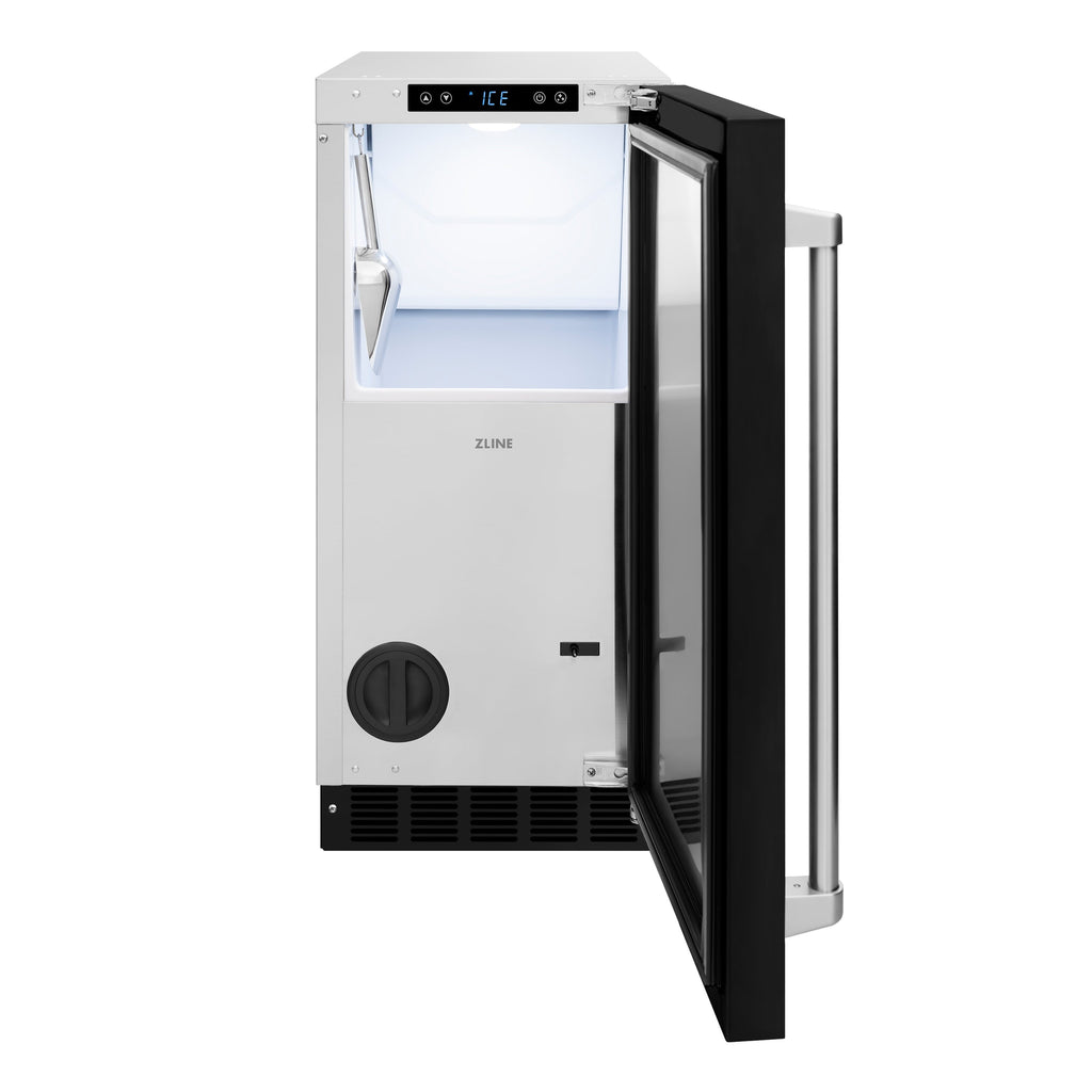 ZLINE 15" Touchstone Clear Cube Ice Maker with Drain Pump and Black Matte Door, ICCD-BLM-15