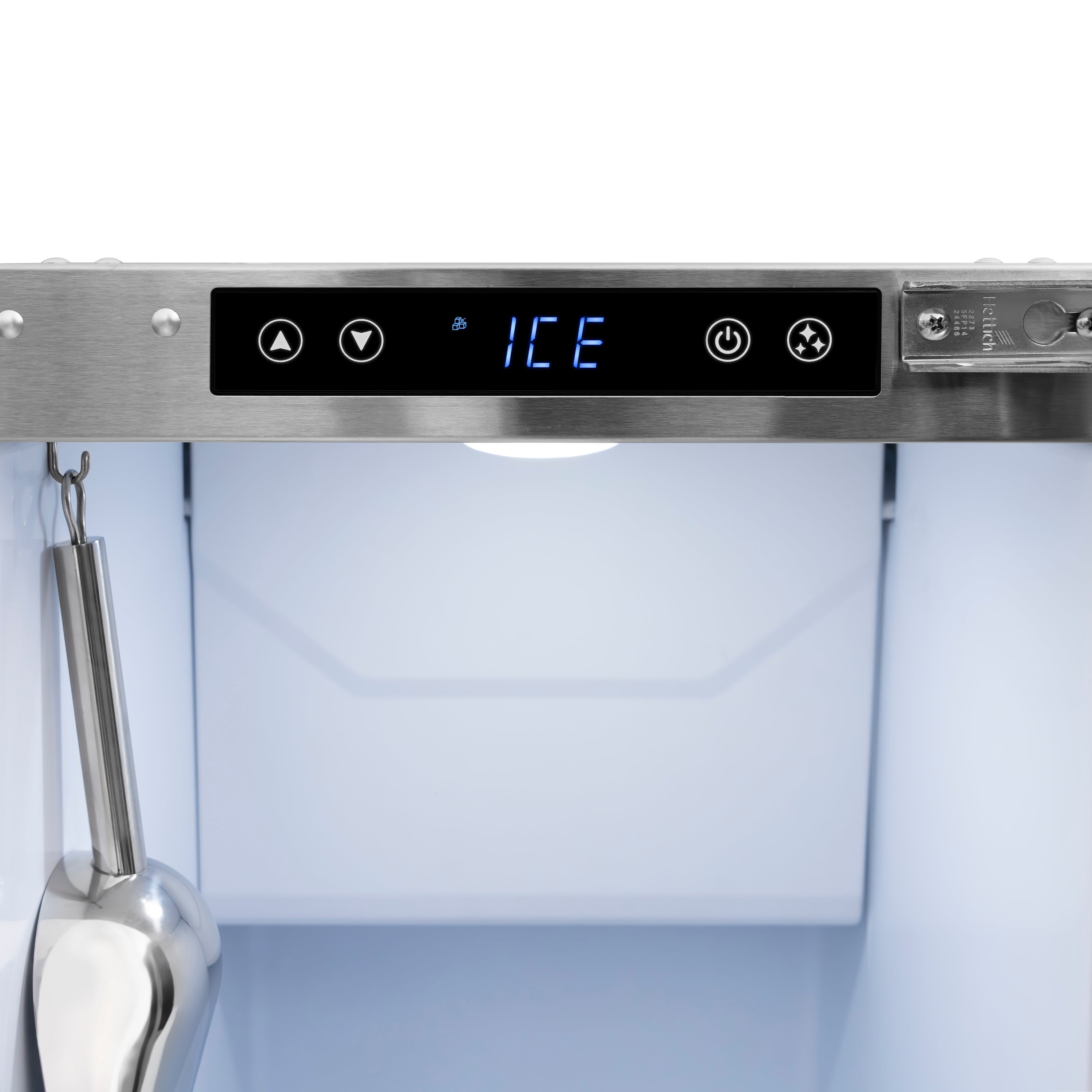 ZLINE Autograph 15" Touchstone Clear Cube Ice Maker with Drain Pump and Solid Stainless Steel Door with Polished Gold Helix Handle, ICCDZ-ST-15-KG