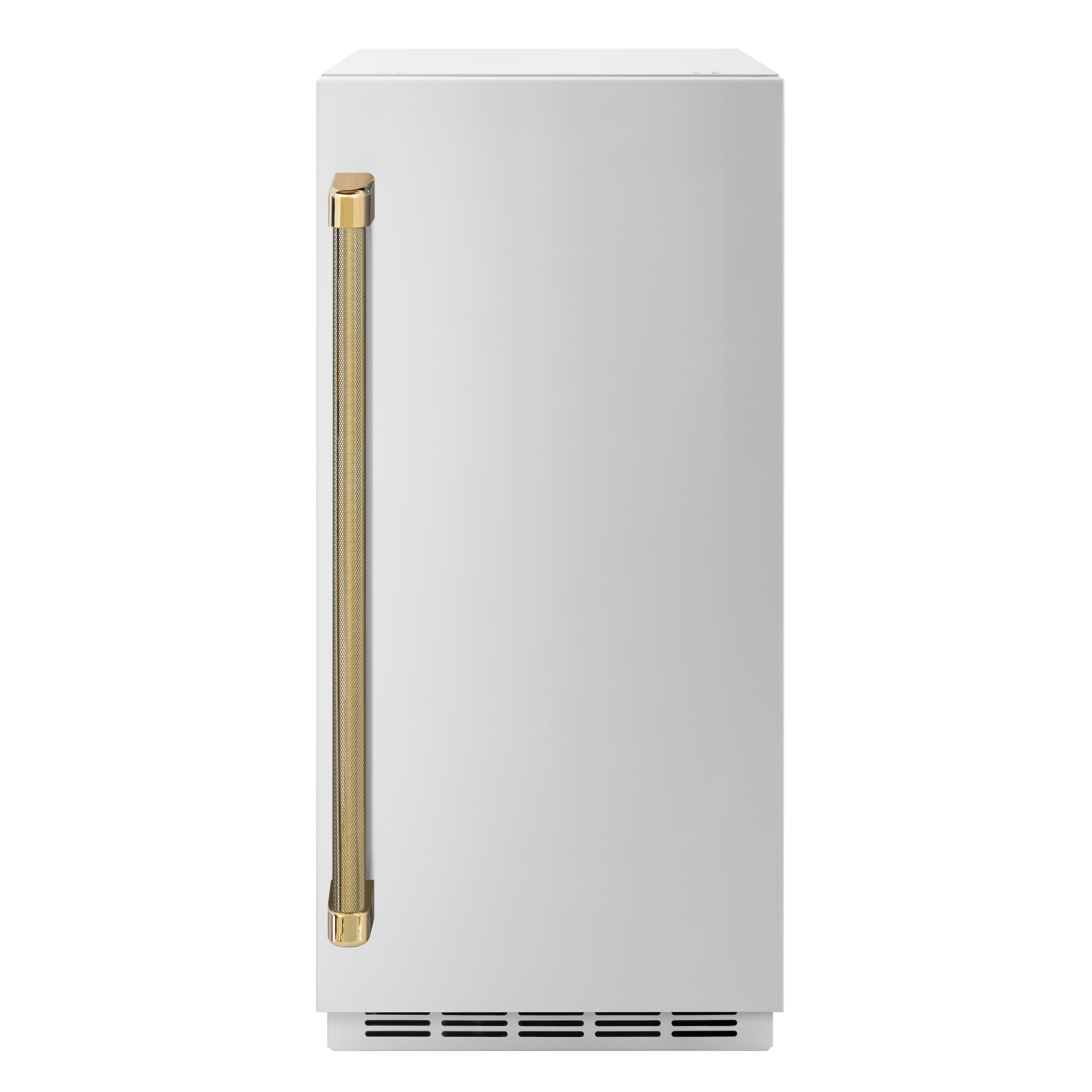 ZLINE Autograph 15" Touchstone Clear Cube Ice Maker with Drain Pump and Solid Stainless Steel Door with Polished Gold Helix Handle, ICCDZ-ST-15-KG