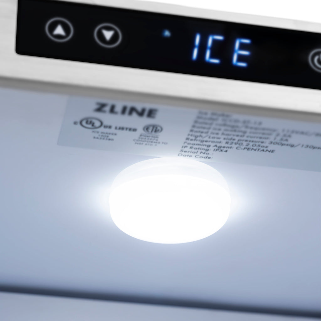 ZLINE Autograph 15" Touchstone Clear Cube Ice Maker with Drain Pump and Solid Stainless Steel Door with Matte Black Handle, ICCDZ-ST-15-MB