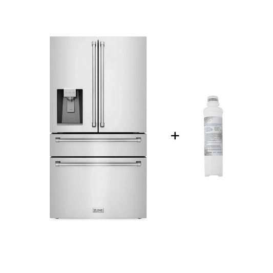 ZLINE 36 in French Door Refrigerator 21.6 cu. ft Capacity Water & Ice Dispenser Water Filter Stainless Steel (RFM-W-WF-36)