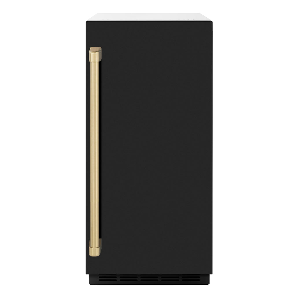 ZLINE Autograph 15" Touchstone Gourmet Ice Maker with Drain Pump and Black Matte Door with Champagne Bronze Handle, IGMDZ-BLM-15-CB