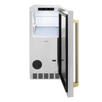 ZLINE Autograph 15" Touchstone Gourmet Ice Maker with Drain Pump and Solid Stainless Steel Door with Champagne Bronze Helix Handle, IGMDZ-ST-15-KCB