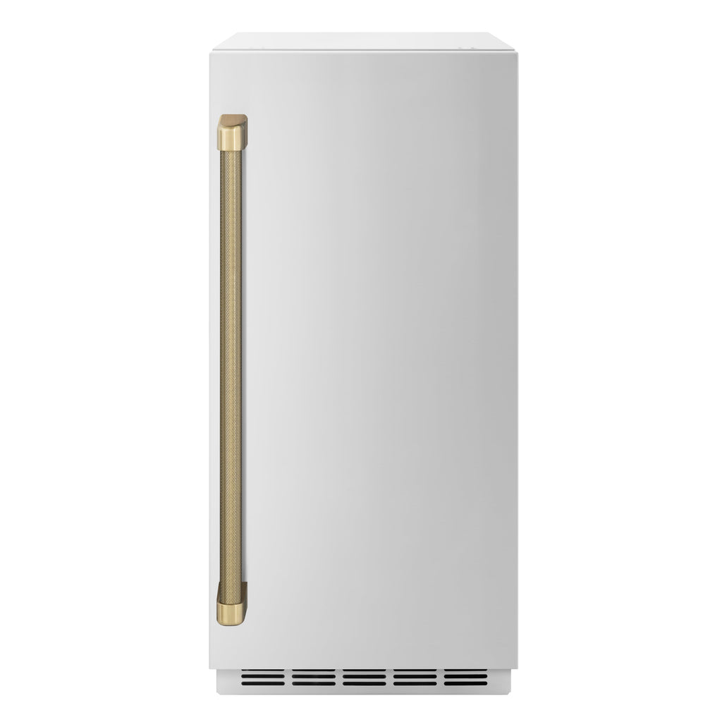 ZLINE Autograph 15" Touchstone Gourmet Ice Maker with Drain Pump and Solid Stainless Steel Door with Champagne Bronze Helix Handle, IGMDZ-ST-15-KCB