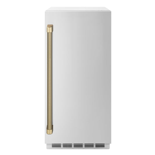 ZLINE Autograph 15" Touchstone Gourmet Ice Maker with Drain Pump and Solid Stainless Steel Door with Champagne Bronze Helix Handle, IGMDZ-ST-15-KCB