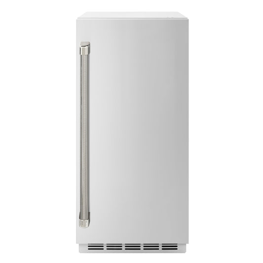 ZLINE Autograph 15" Touchstone Gourmet Ice Maker with Drain Pump and Solid Stainless Steel Door with Polished Nickel Helix Handle, IGMDZ-ST-15-KPN
