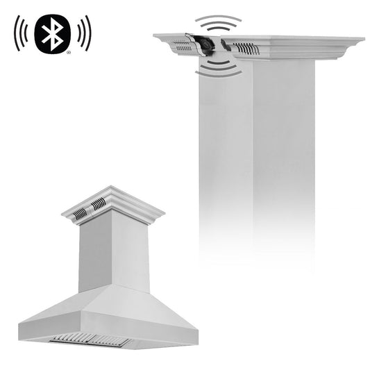 ZLINE 36 in. Wall Mount Range Hood with CrownSound Bluetooth Speakers, Stainless Steel, 400 CFM, 597iCRN-BT-36