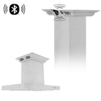 ZLINE 36 in. Island Mount Range Hood with CrownSound Bluetooth Speakers, Stainless Steel, 400 CFM, KE2iCRN-BT-36