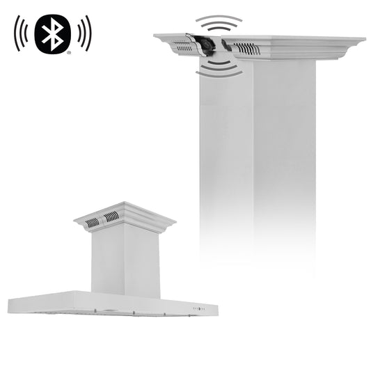 ZLINE 42 in. Island Mount Range Hood Stainless Steel with Built-In Bluetooth Speakers (KE2iCRN-BT-42)