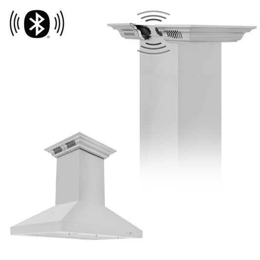 ZLINE 42" Island Mount Range Hood 400 CFM Stainless Steel CrownSound Bluetooth Speakers (KL3iCRN-BT-42)