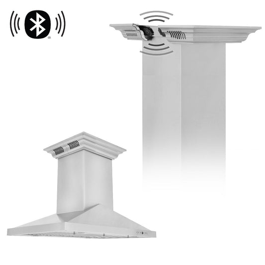 ZLINE 36 in. Island Mount Range Hood 400 CFM Stainless Steel CrownSound Bluetooth Speakers (GL1iCRN-BT-36)