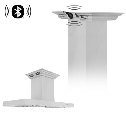 ZLINE 48 in. Island Mount Range Hood 400 CFM Stainless Steel Bluetooth CrownSound Speakers (KE2iCRN-BT-48)