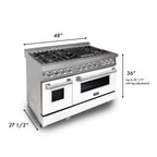 ZLINE 48 in. Legacy Dual Fuel Range, 7 Burner Gas Cooktop with Griddle, Double Electric Convection Ovens, Satin Stainless Steel with White Matte Doors, 6.0 cu. ft. (RAS-WM-GR-48)