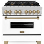 ZLINE Autograph Edition 36 in. 4.6 cu. ft. Dual Fuel Range with Gas Cooktop and Electric Convection Oven, White Matte Door with Champagne Bronze Accents (RAZ-WM-36-CB)