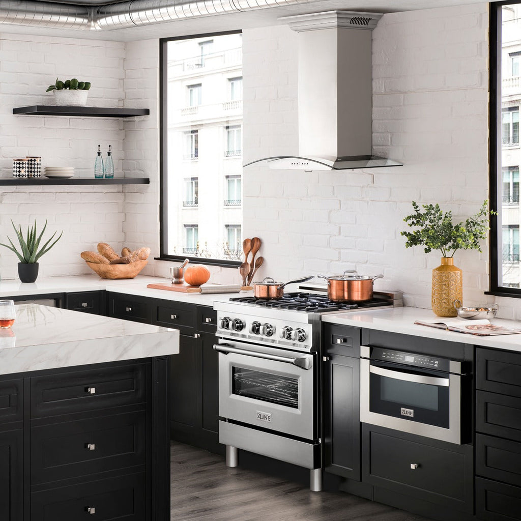 ZLINE 36 in. Wall Mount Range Hood Stainless Steel 400 CFM CrownSound Bluetooth Speakers 4-Speed (KN4CRN-BT-36)