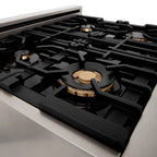 ZLINE 30" Dual Fuel Range with Gas Cooktop and Electric Oven, Stainless Steel with Brass Burners (RA-BR-30)