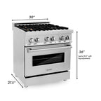 ZLINE 30" Dual Fuel Range with Gas Cooktop and Electric Oven, Stainless Steel with Brass Burners (RA-BR-30)
