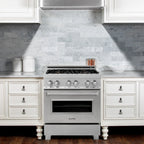 ZLINE Legacy 30 in. 4.0 cu. ft. Dual Fuel Range with 4 Brass Burners, Gas Cooktop and Electric Convection Oven, Satin Stainless Steel (RAS-SN-BR-30)
